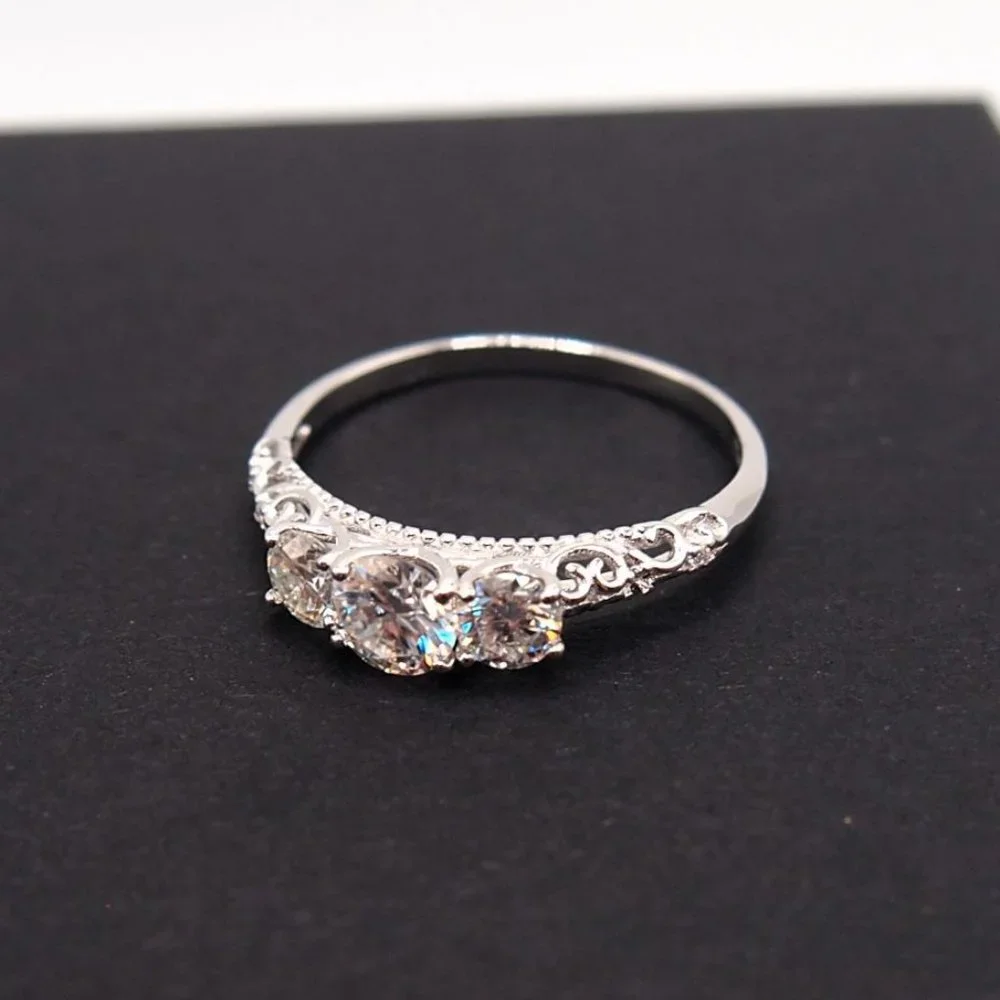 Stunning Petite 3 Stone GRA Certified 1.10Ctw Moissanite Diamond Ring - Picture 5 of 15
